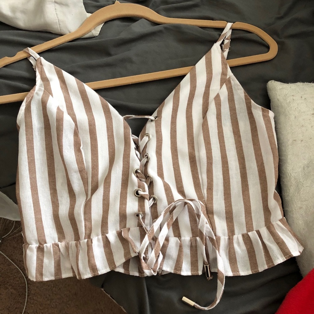 Striped lace up top